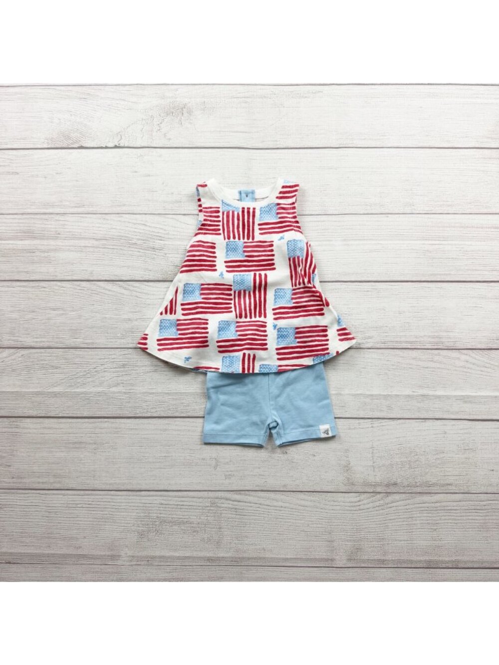 Burt's Bees Baby Organic Cotton 2 Piece Tank Shorts Set USA Flag 3-6 Months